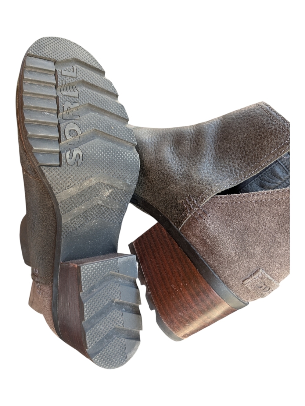 Sorel Gray/Black Leather Ankle Booties with Block Heel - Picture 8 of 10